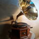 Former gramophone the voice of his master with brass pavilion, , with a disc 78 runs my