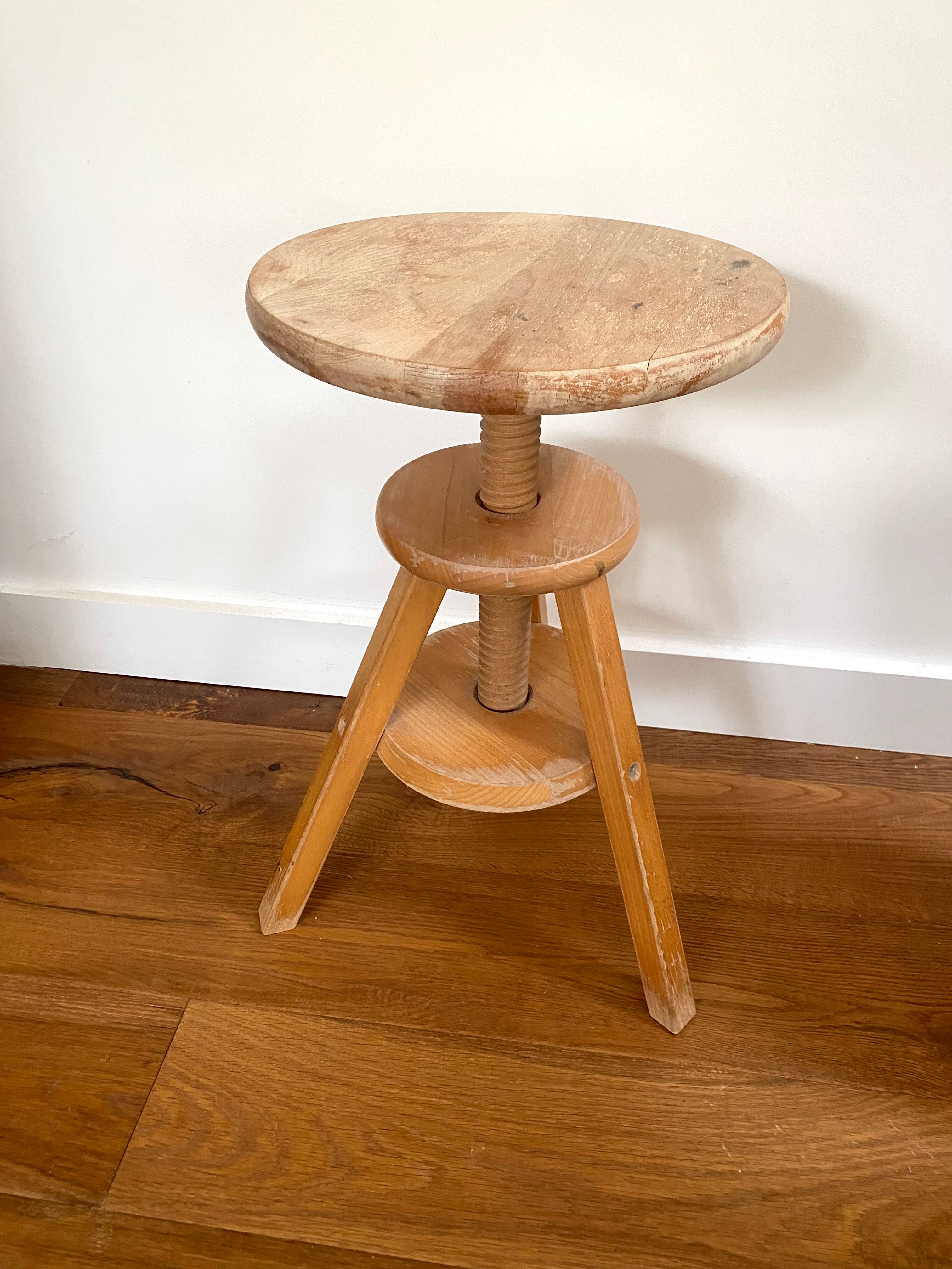 Watchmaker's stool in patinated antique wood
