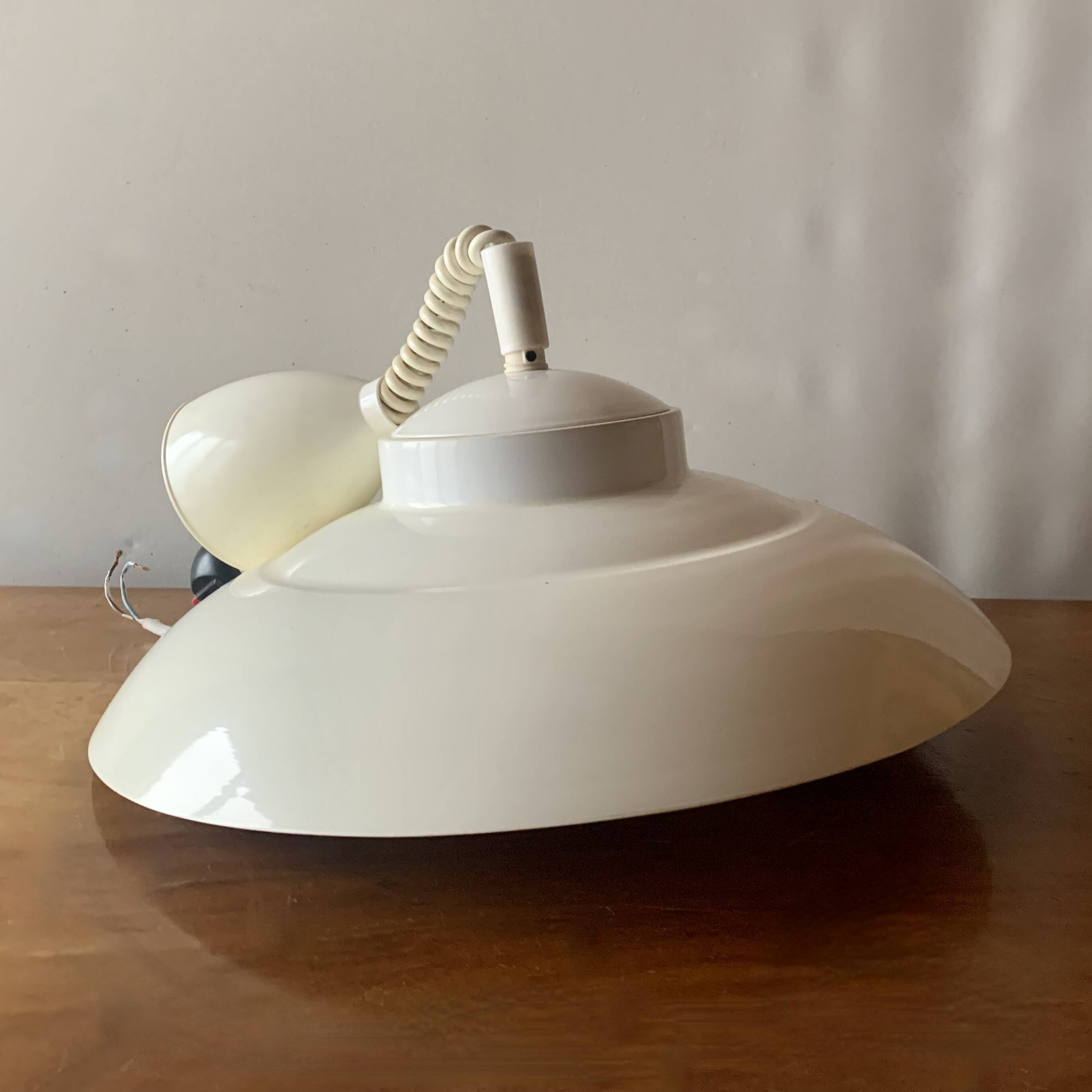 Vintage white metal pendant light - up and down system - Space Age Design