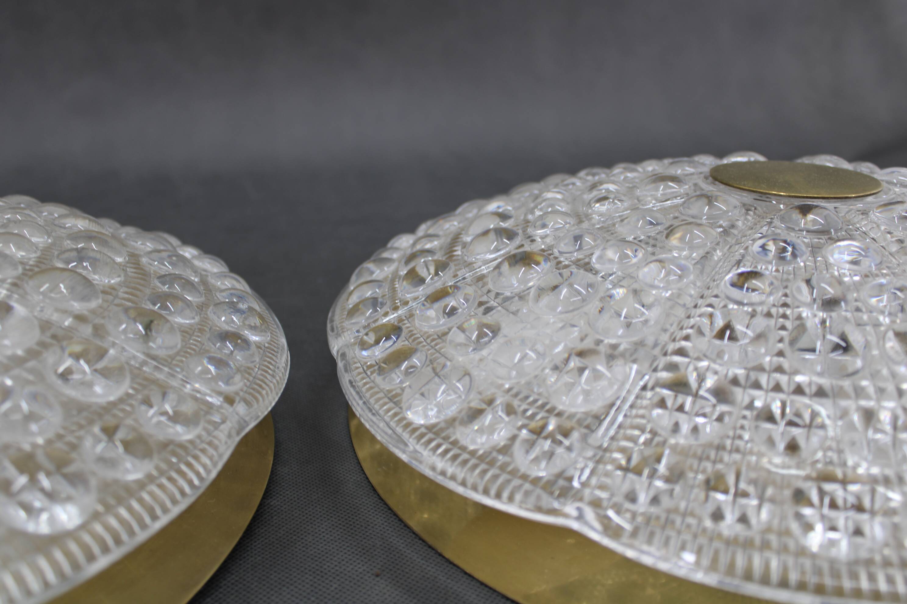 1970s Carl Fagerlund Pair of Brass and Glass Ceiling Lamps, Sweden