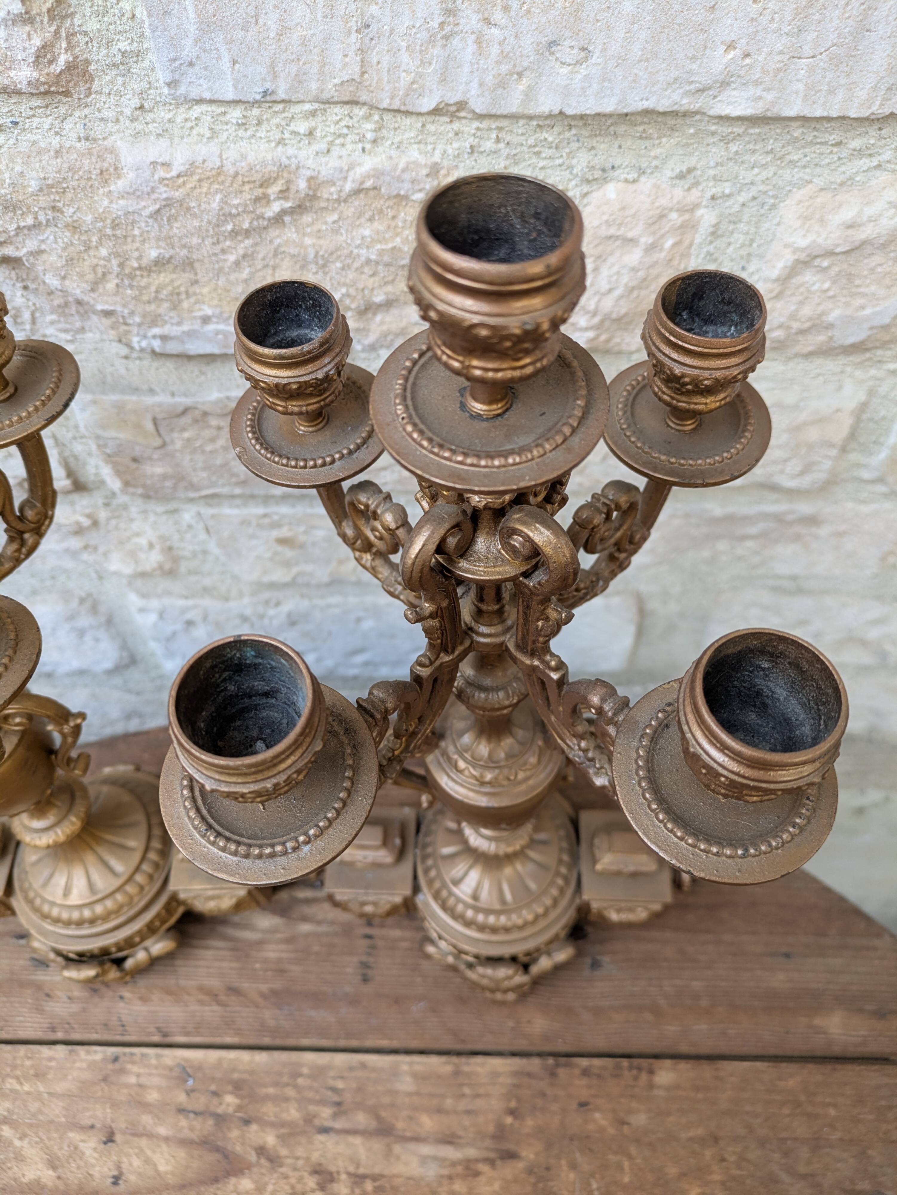 Pair of metal candelabra candle holders with 5 branches, 41cm