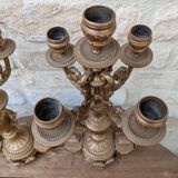 Pair of metal candelabra candle holders with 5 branches, 41cm