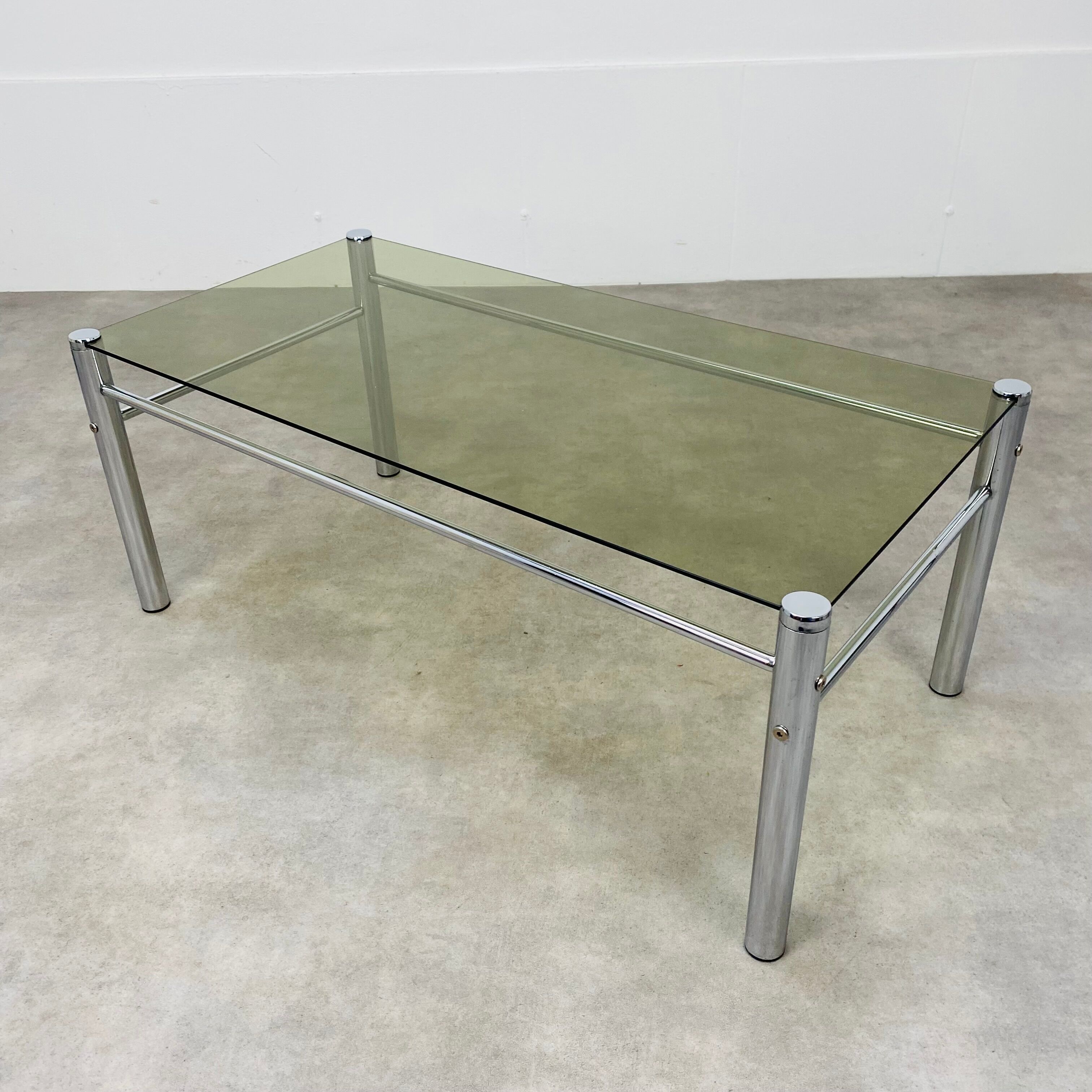 Coffee table chrome and smoked glass 70s