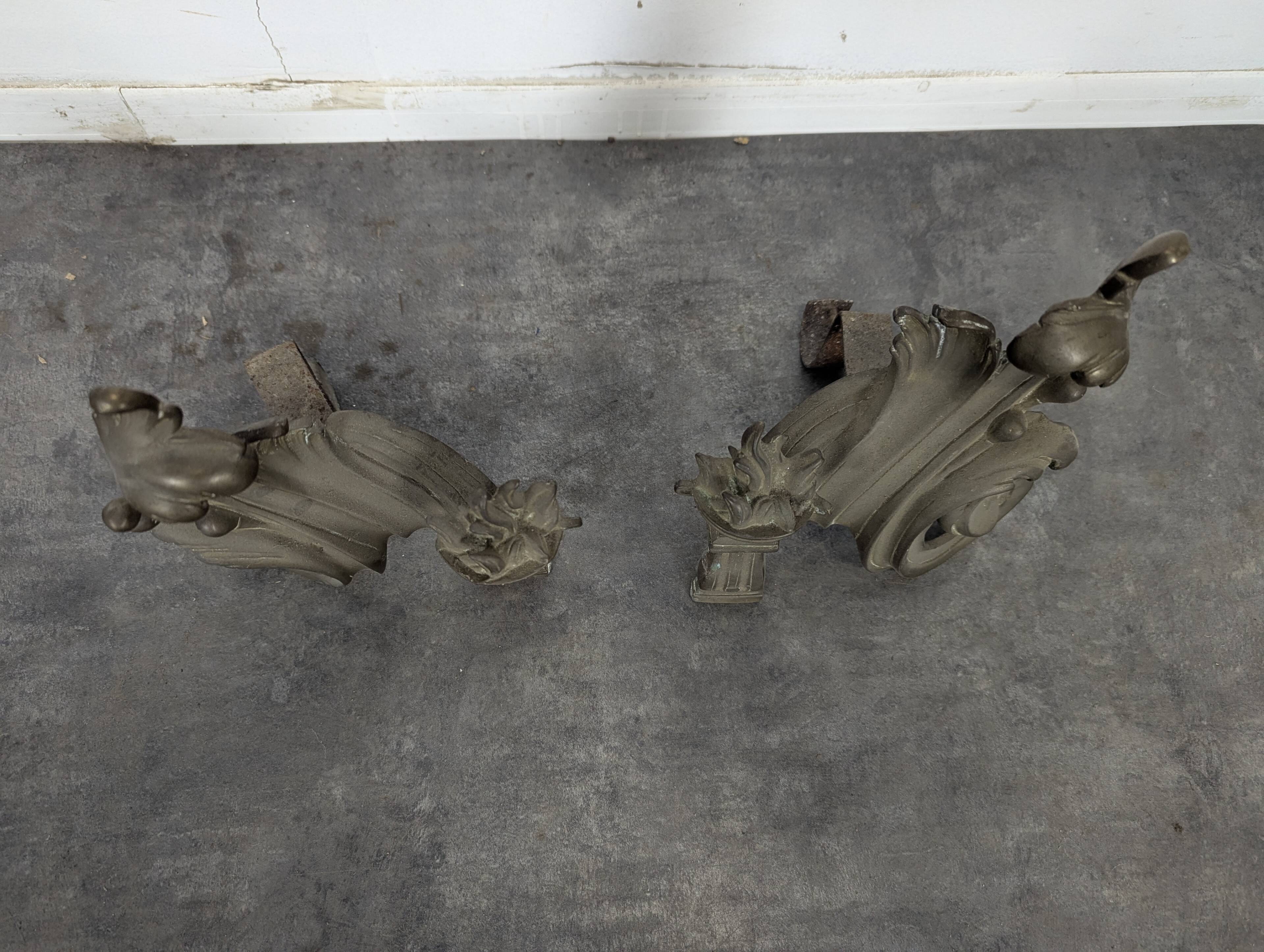 Pair of rocaille bronze andirons in Louis XV style
