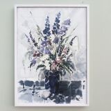1983 Modern "Flowers & Shell" Swedish Floral Still Life Oil Painting, Framed