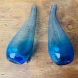 Duo of blue glass soliflore in the 70s