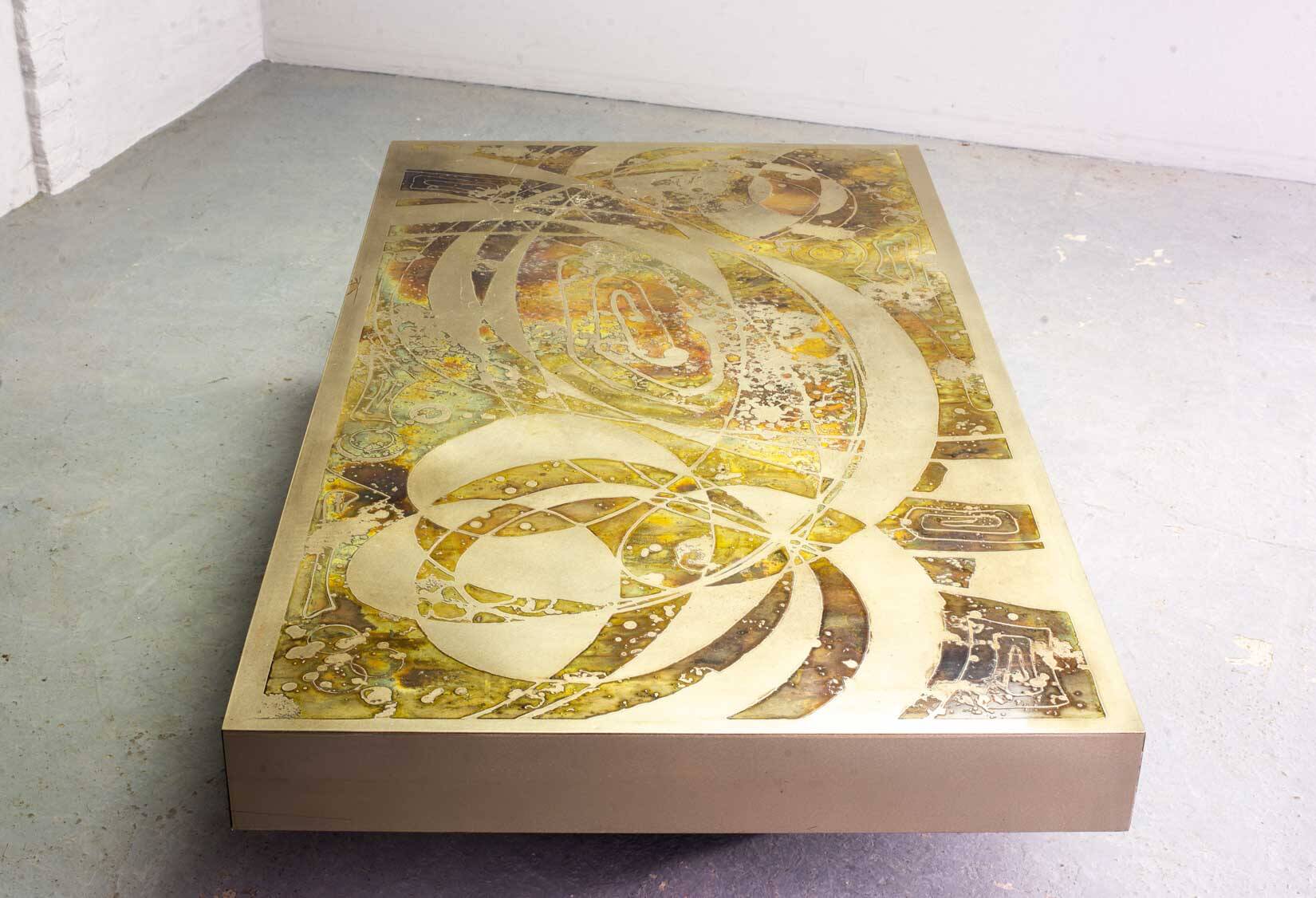 Bernhard Rohne Brutalist Etched & Oxidized Rectangle Coffee Table, 1960s