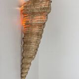 Pair of vintage shell wall sconces, beige fiberglass, France 1960