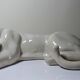 Large elongated panther in crackled earthenware, vintage 1960s-1980s.