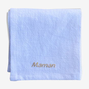 Embroidered white linen towel