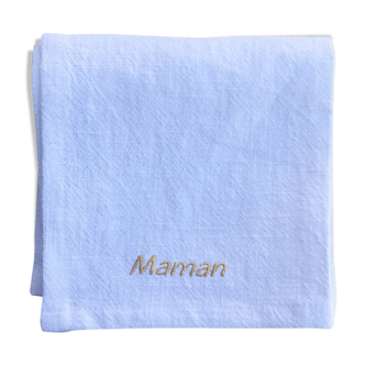 Embroidered white linen towel