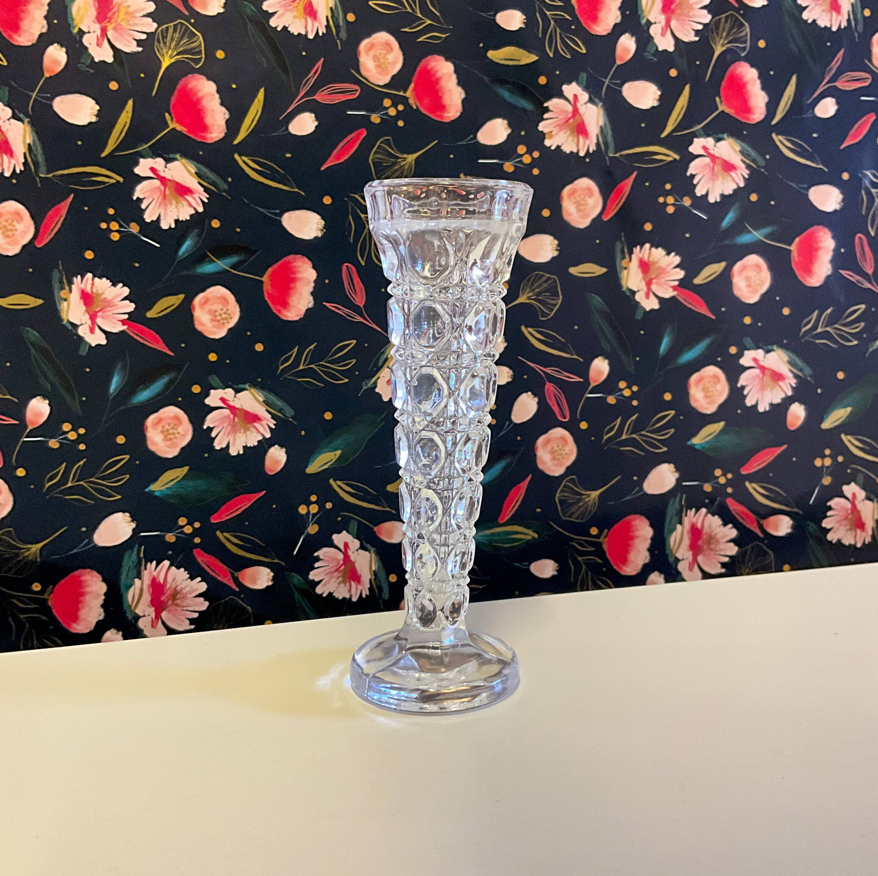 1950s single stem glass vase crystal cut design 15cm tall
