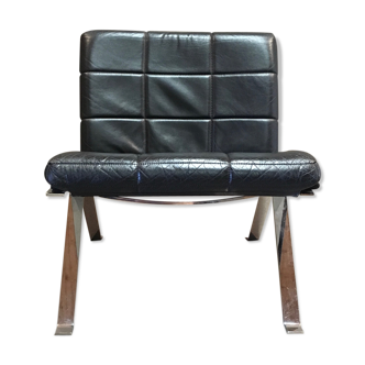 Chair "hans eichenberger" black leather 1960.
