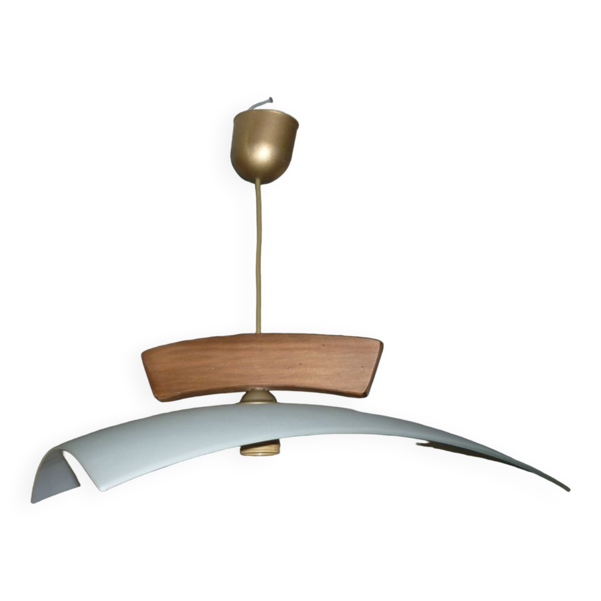 Modern graphic pendant lamp in opaque glass and wood