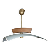 Modern graphic pendant lamp in opaque glass and wood