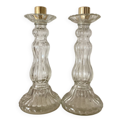 Paire de bougeoirs en verre flacons roger gallet