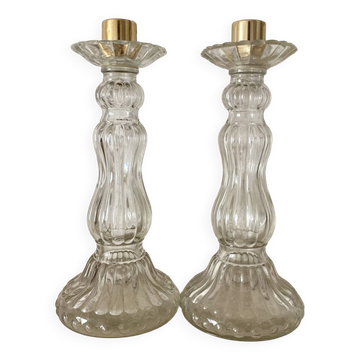 Pair of glass candle holders Roger Gallet