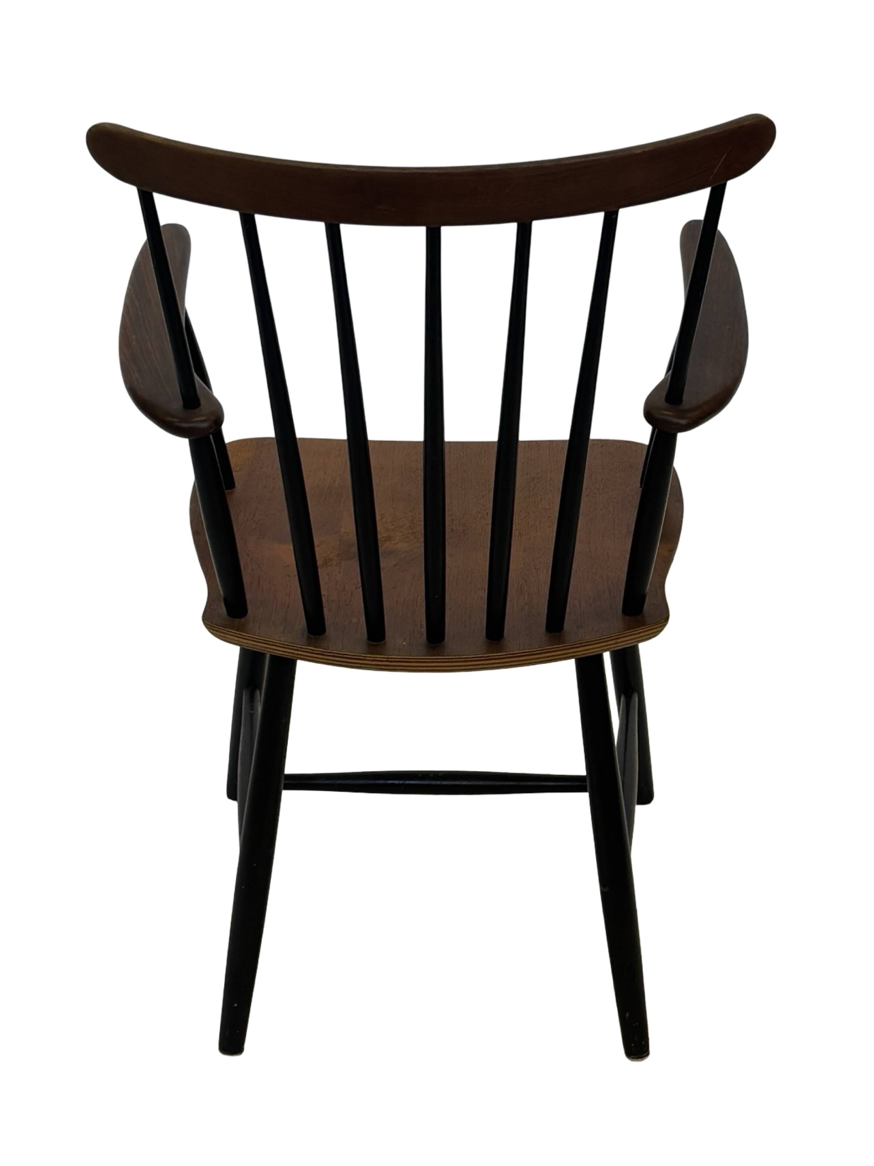 Vintage Danish spindle chair from the 1960s, Tapiovaara style armrests