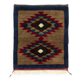 Vintage Hand-Knotted Turkish Tulu Rug with Geometric Medallion Design in Brown, Navy Blue and Red. 100% Wool