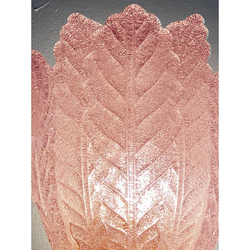 Contemporary Pink Murano Glass Leaf Wall Sconces - a Pair