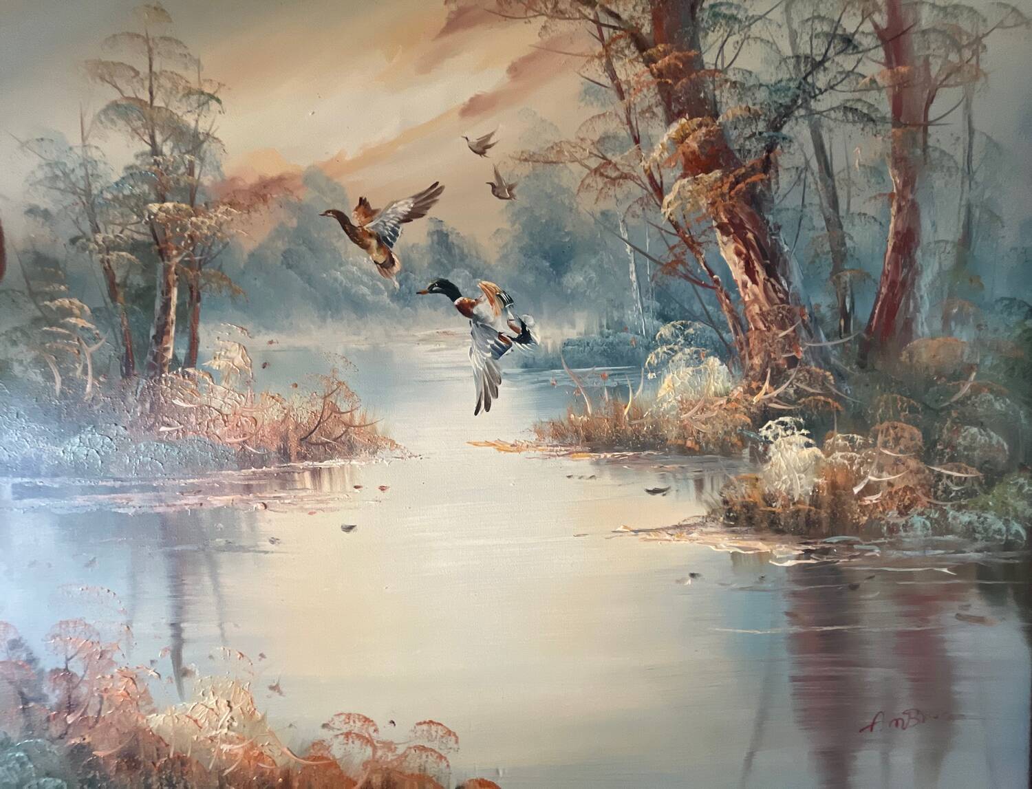Painting: oil on canvas - lake landscape