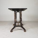 Industrial table, garden table with hard stone slab on cast iron frame, 1930s