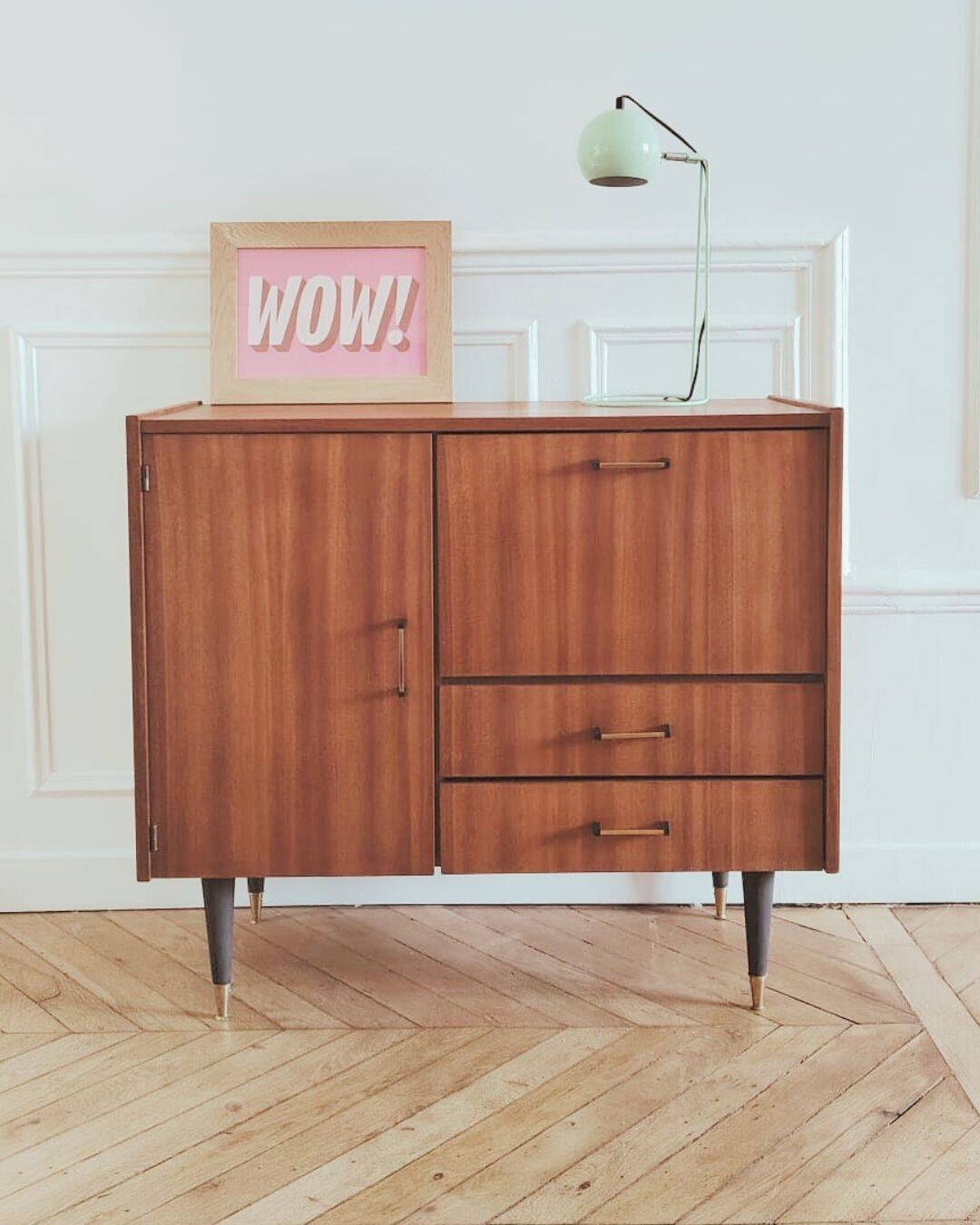 Small renovated vintage sideboard, 1950s-60s in dark wood veneer