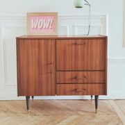 Small renovated vintage sideboard, 1950s-60s in dark wood veneer.