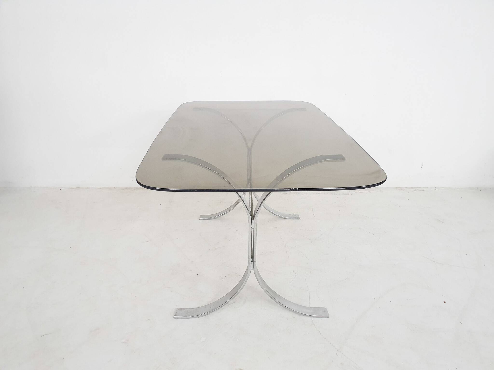 Glass and chrome dining table, 1970's
