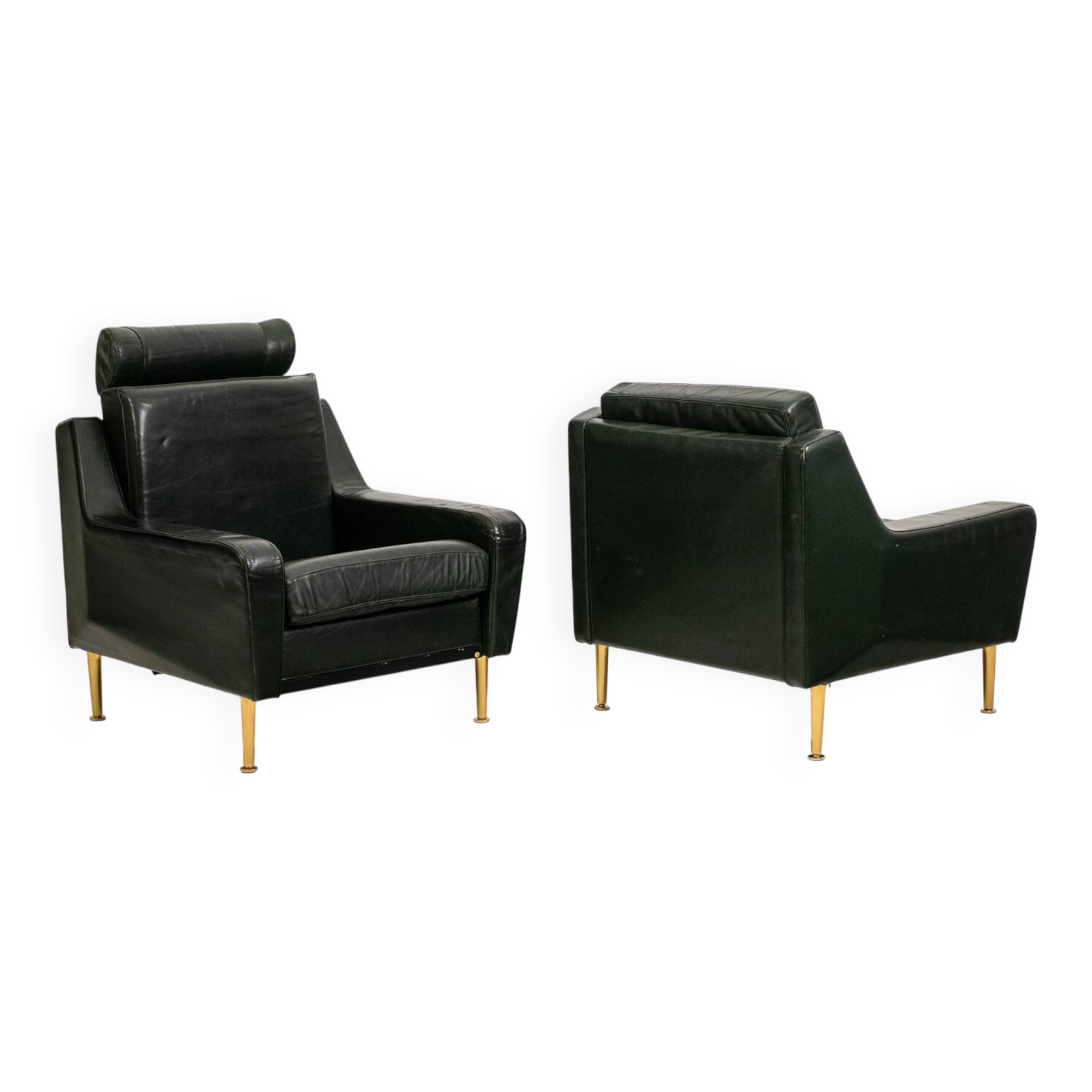 Airborne. Pair of green leather armchairs. 1950s.