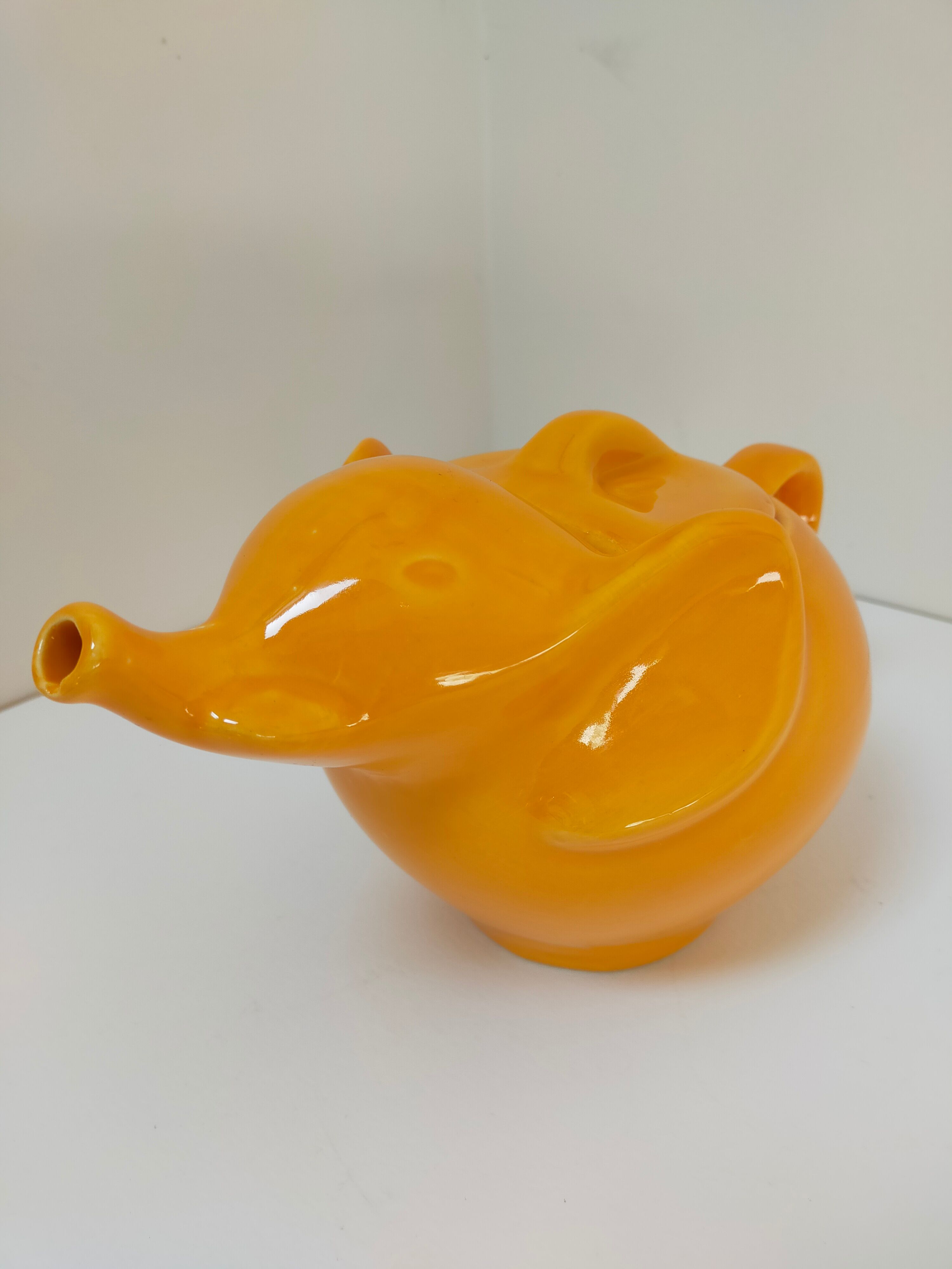 elephant teapot in vintage orange porcelain 80s