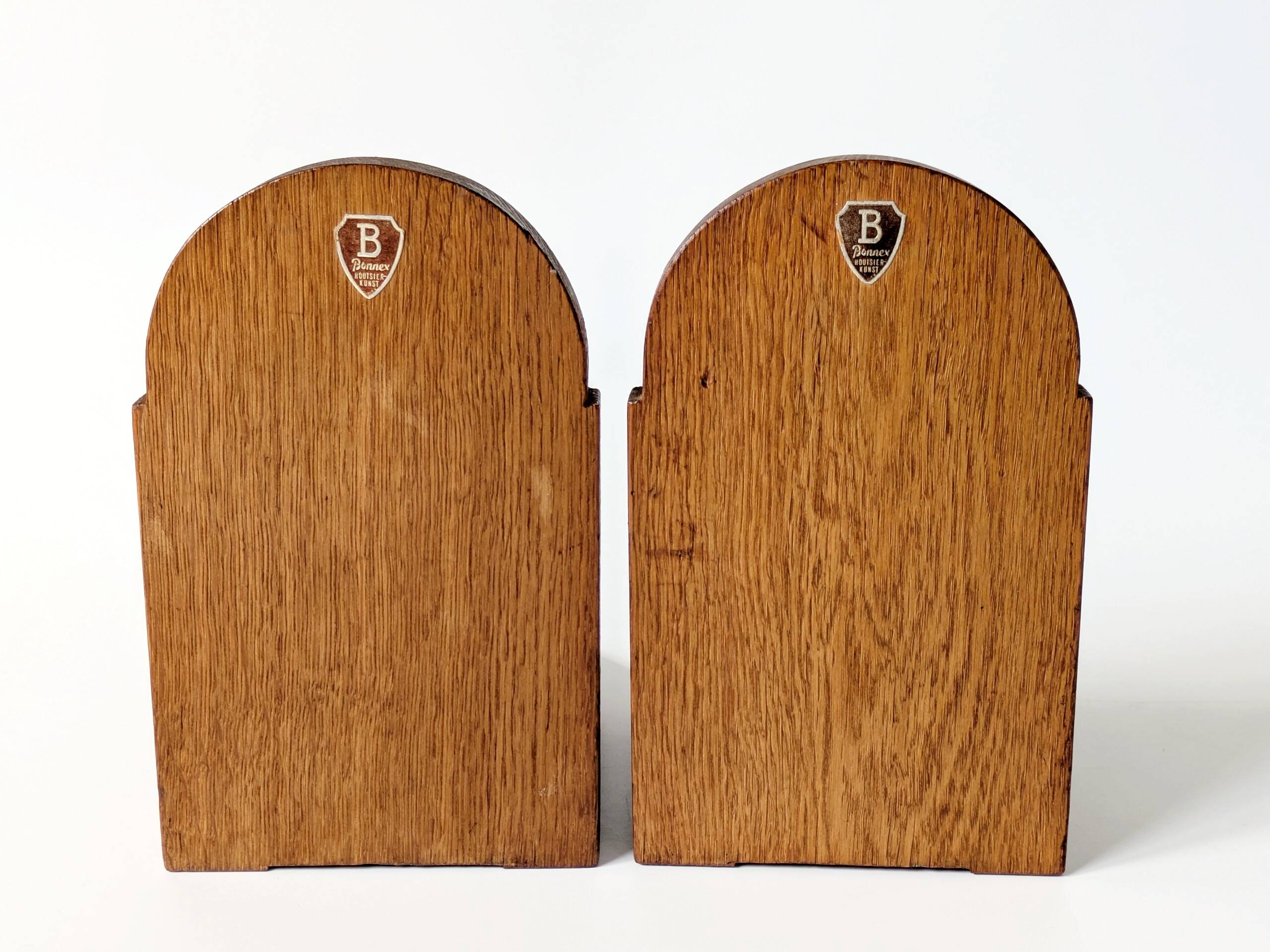 Pair of vintage wooden bookends, checkerboard pattern, 1950s