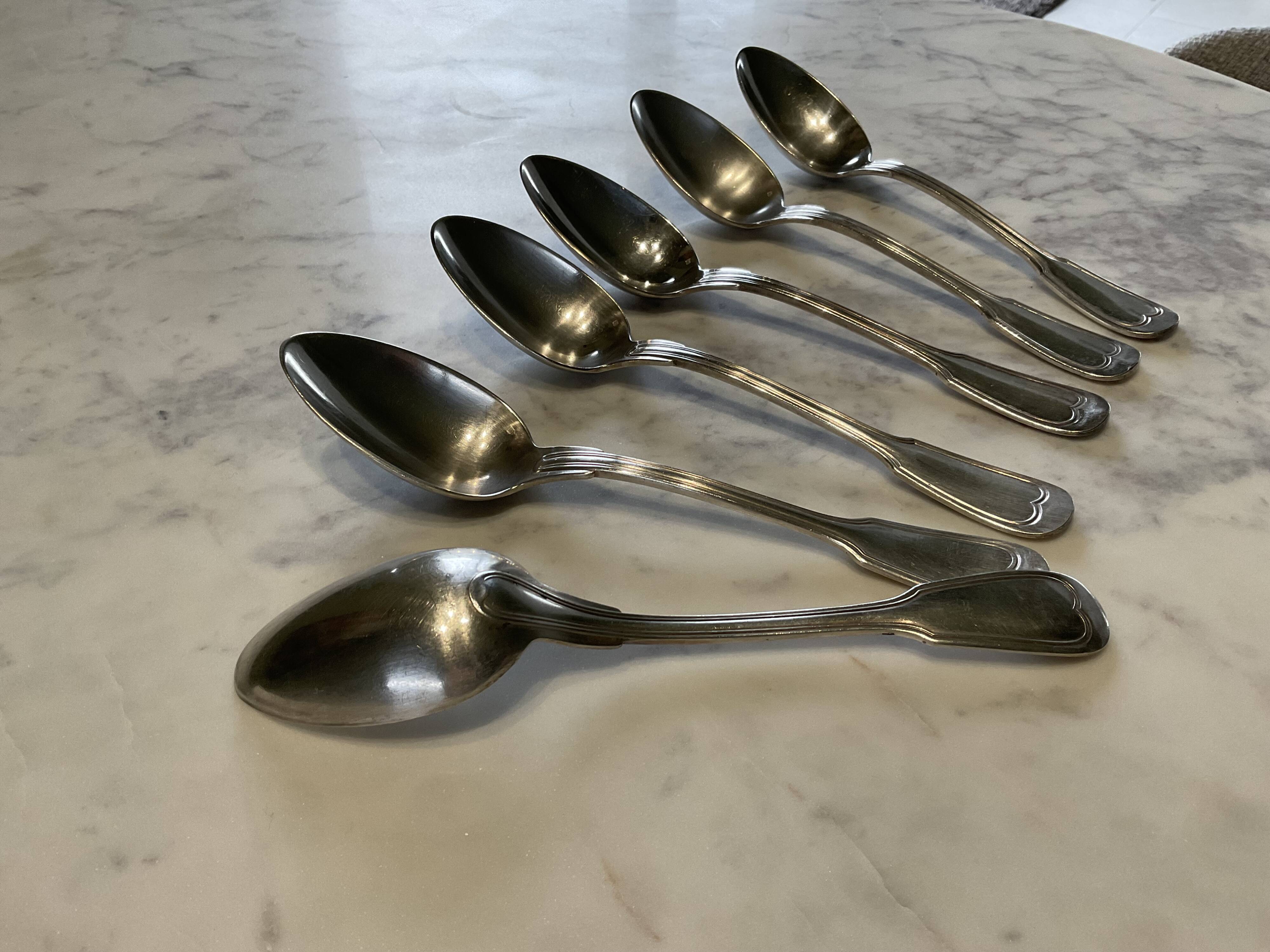 6 tablespoons. Antique. Silver-plated.