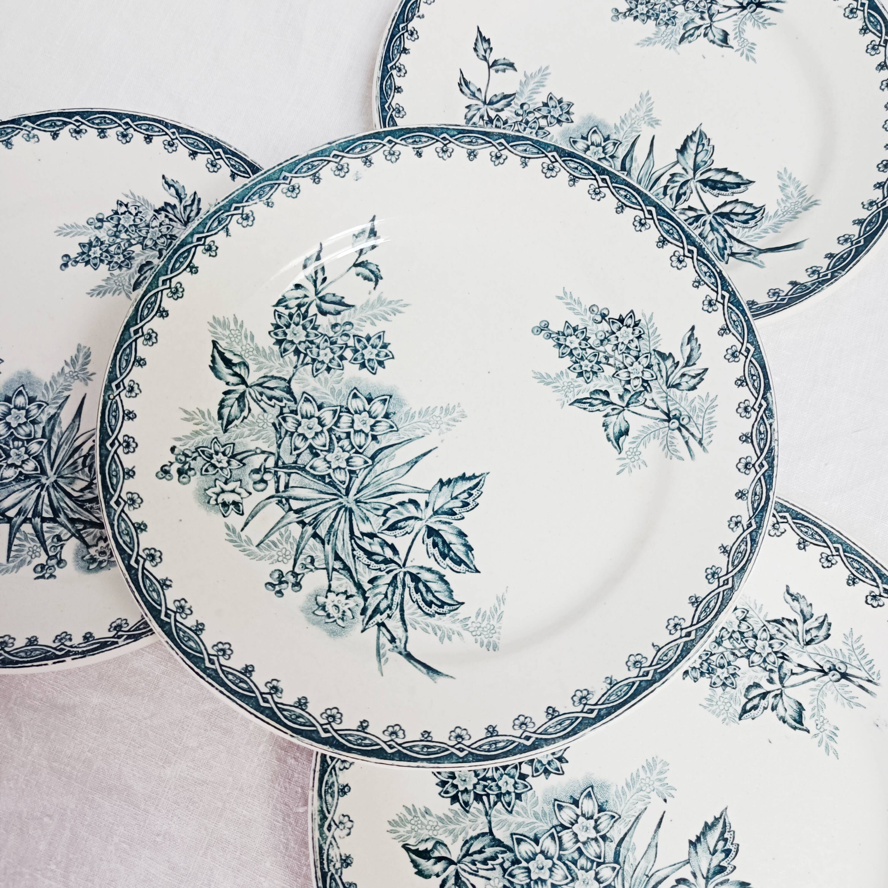 Set of 4 flat plates, iron earth, Société Amandinoise, Margot