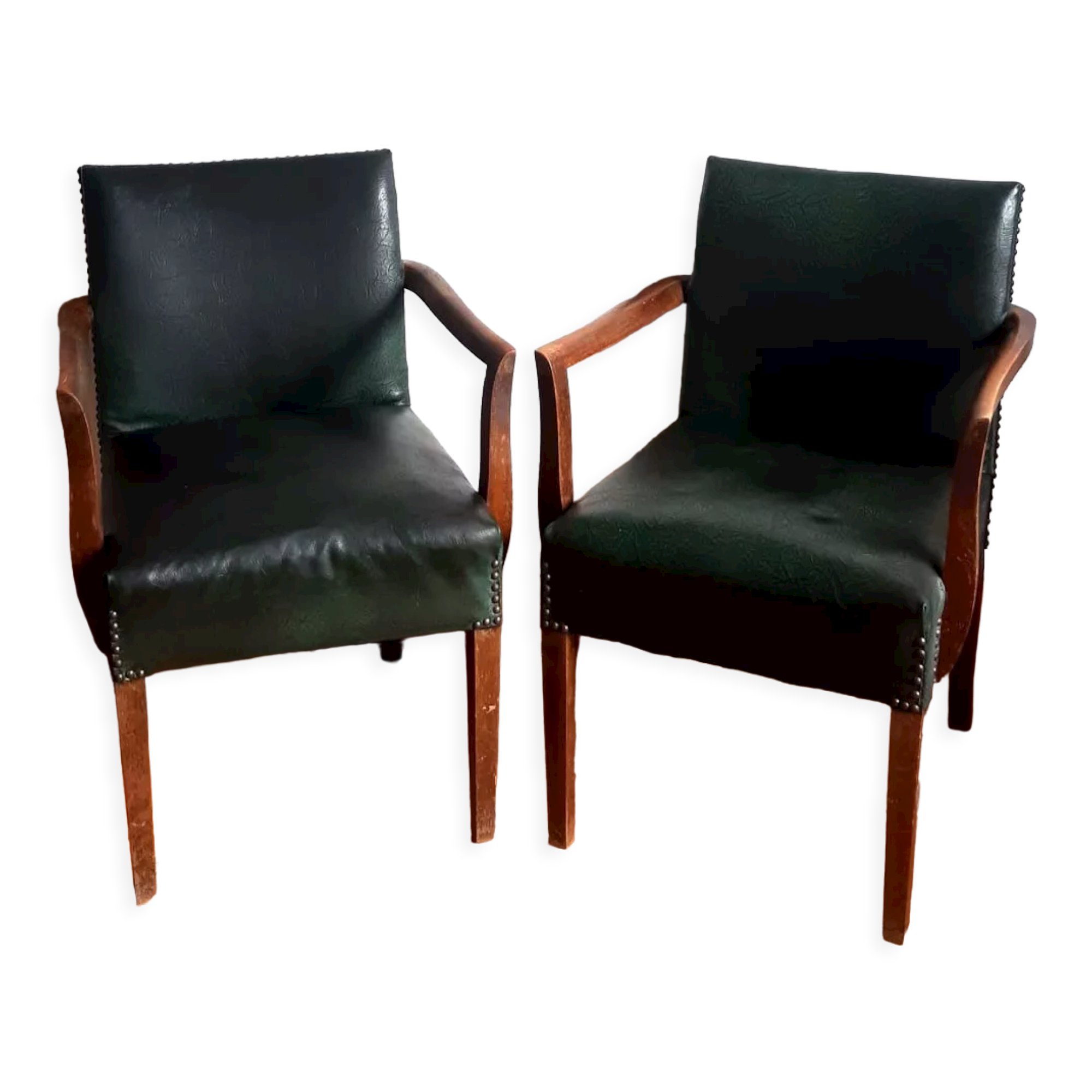 Pair of 1940 bridge armchairs in skaï