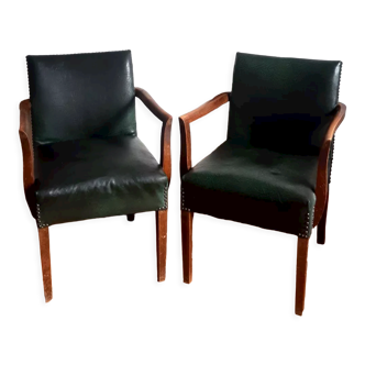 Pair of 1940 bridge armchairs in skaï