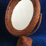 Braided wicker rattan mirror