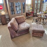 Vintage corner sofa and its pouffe