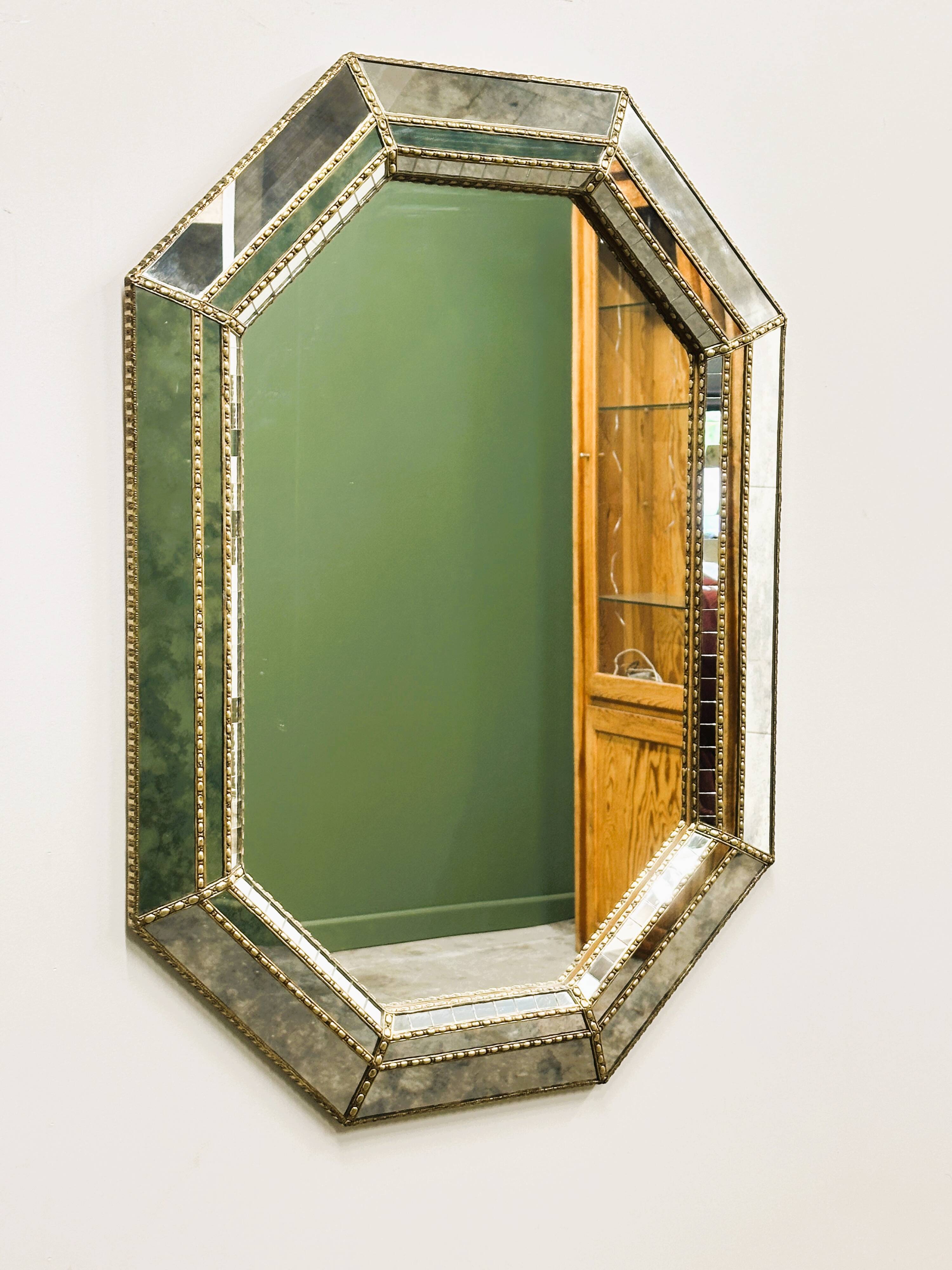 Vintage Spanish Neoclassical Hollywood Regency Octagonal Wall Mirror, Spain