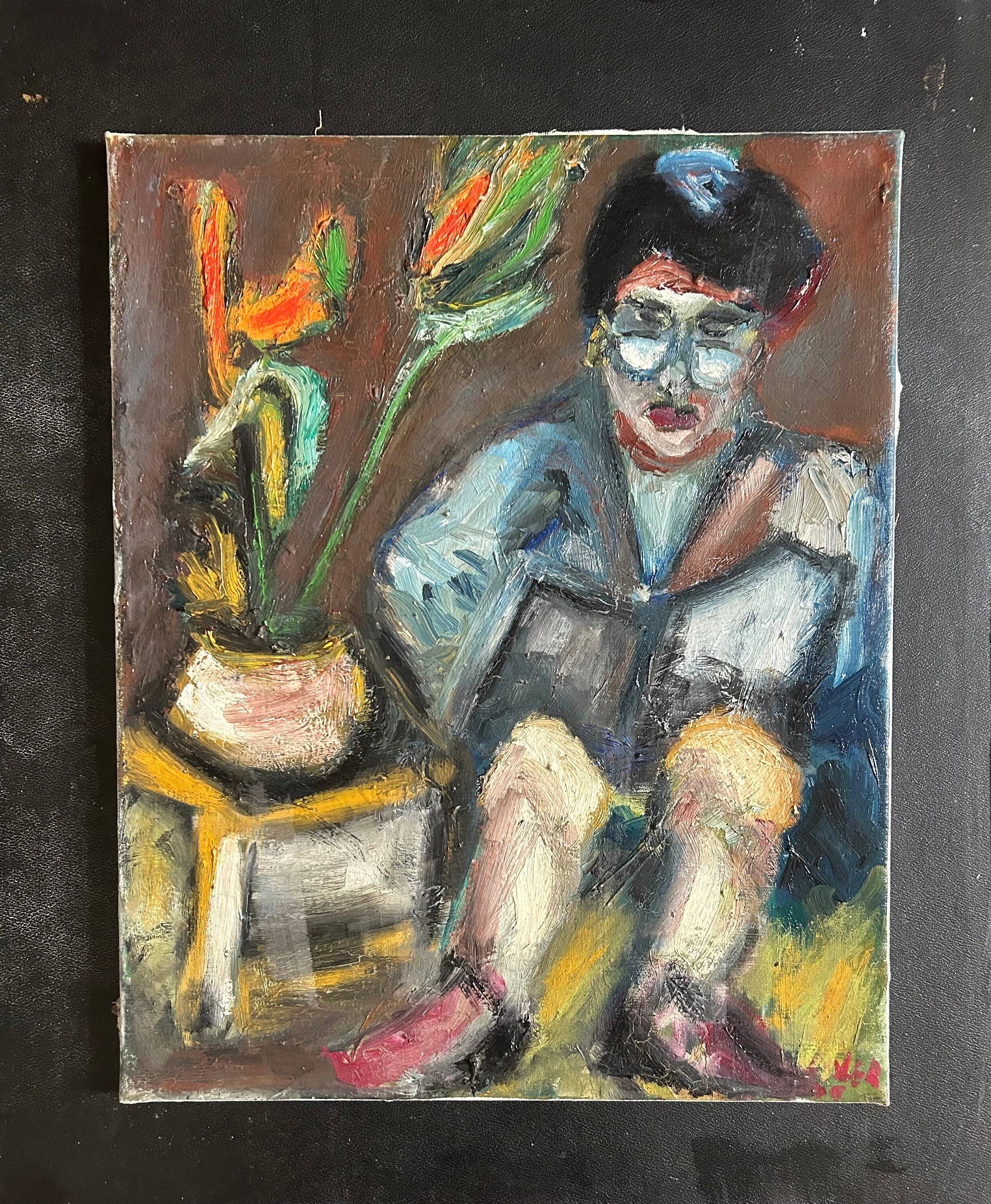 Vintage Oil Painting Man Reading