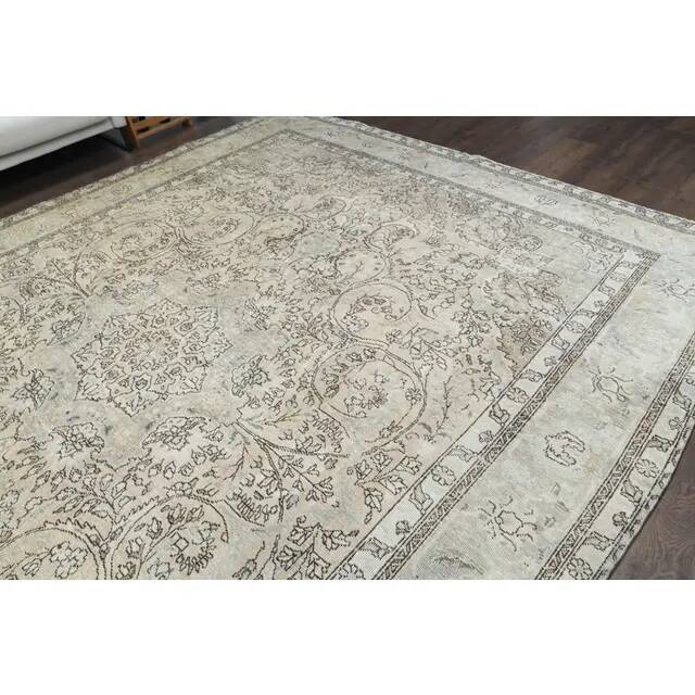 1970s Vintage Persian Handmade Wool Cotton Brown Area Rug 292x388