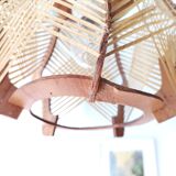 Vintage 1960s wood and straw wooden ceiling hanging lamp