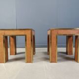 Pair of brass and burl wood side tables, 1980s