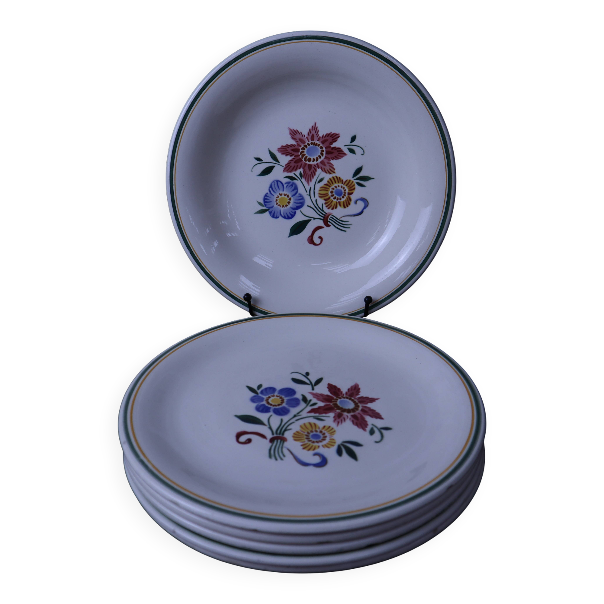 5 flat plates and 1 deep plate Sarreguemines "Dole"