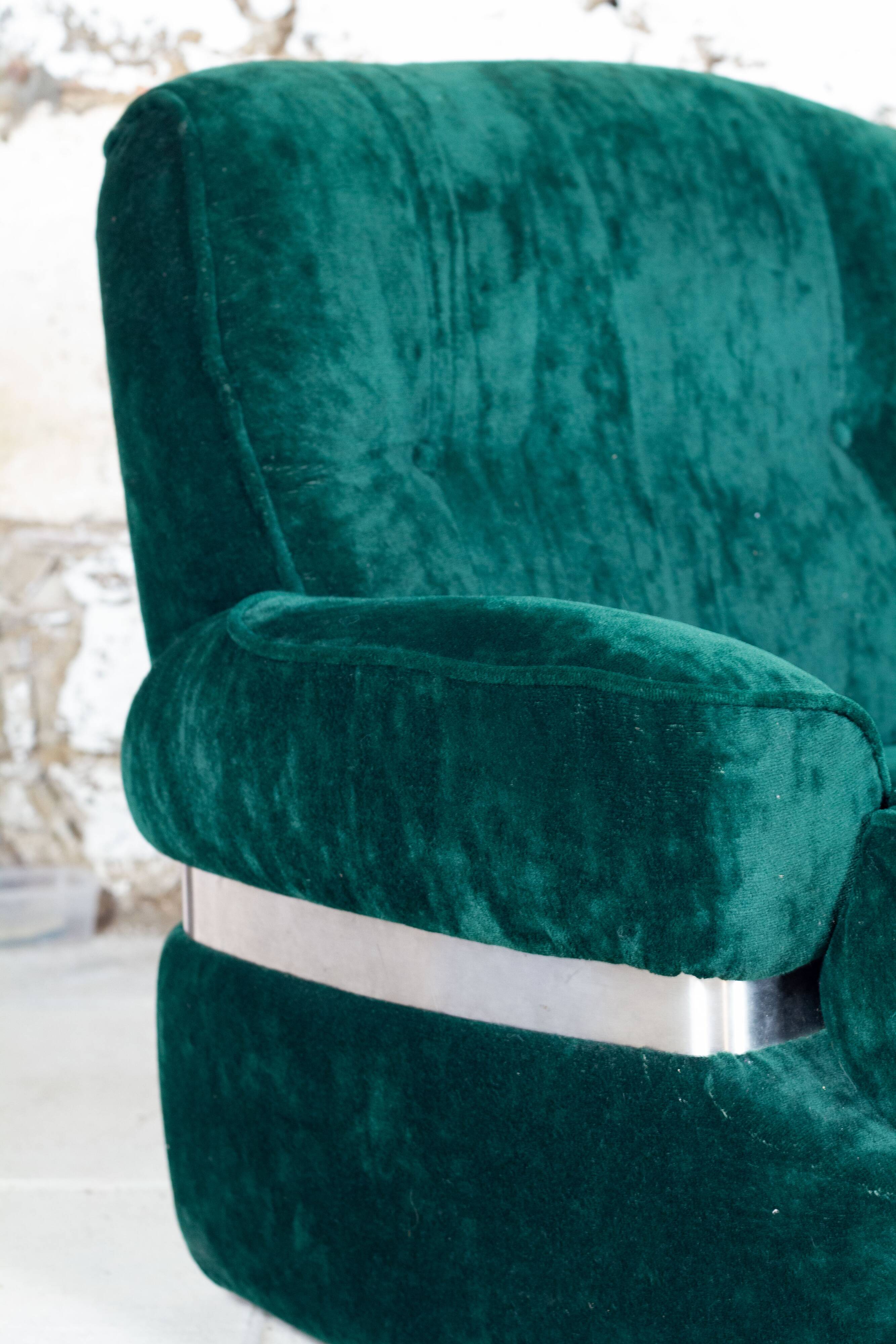 Green velvet armchair "spage age" by Beka, 1970