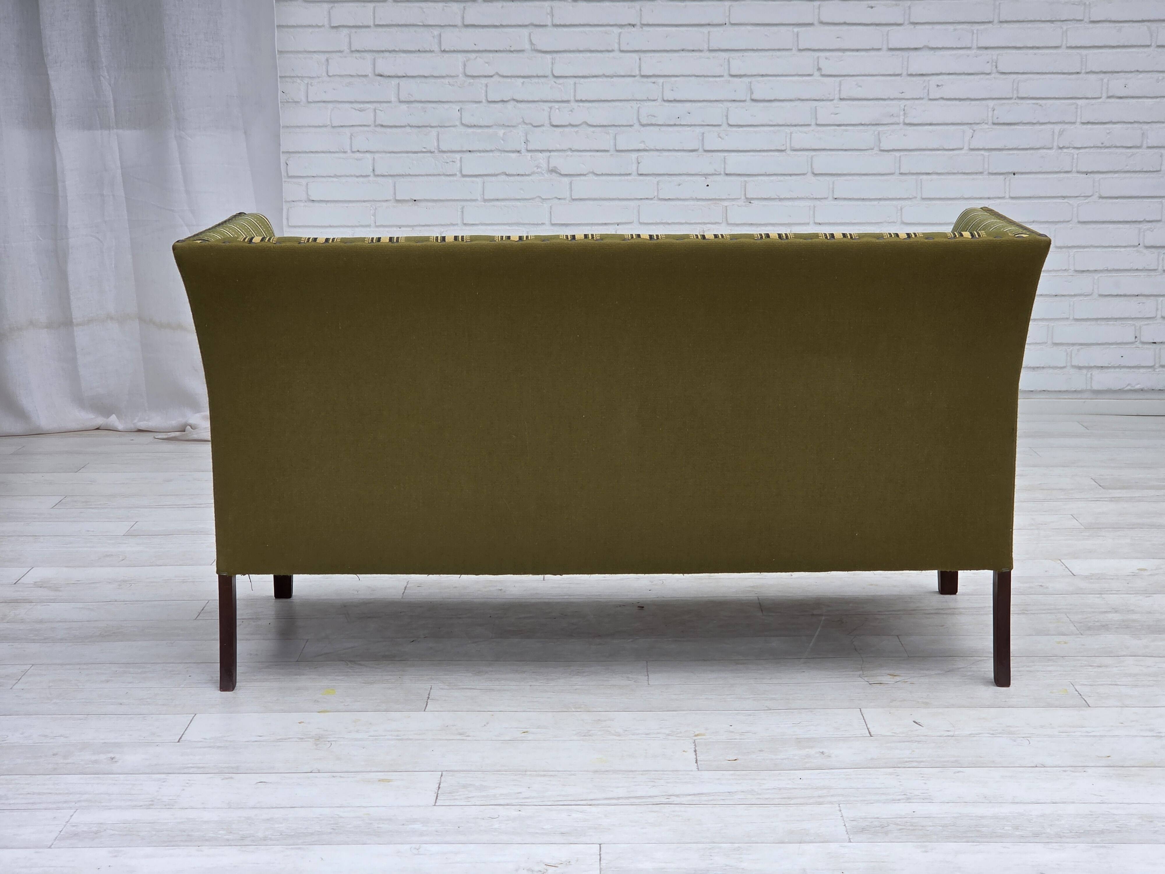1970s, Danish 2-seater sofa, original green furniture wool, beech wood.