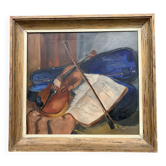 Huile sur toile nature morte au violon signée et datée
