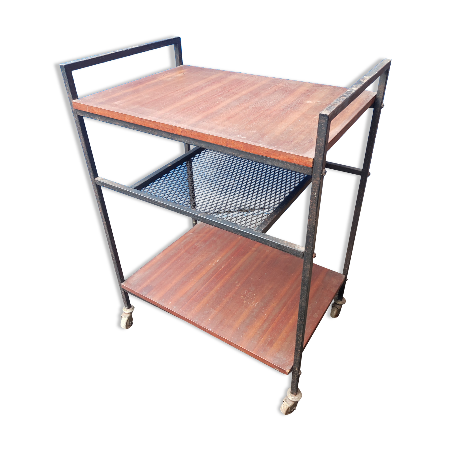 Table desserte à roulettes acier bois Meurop