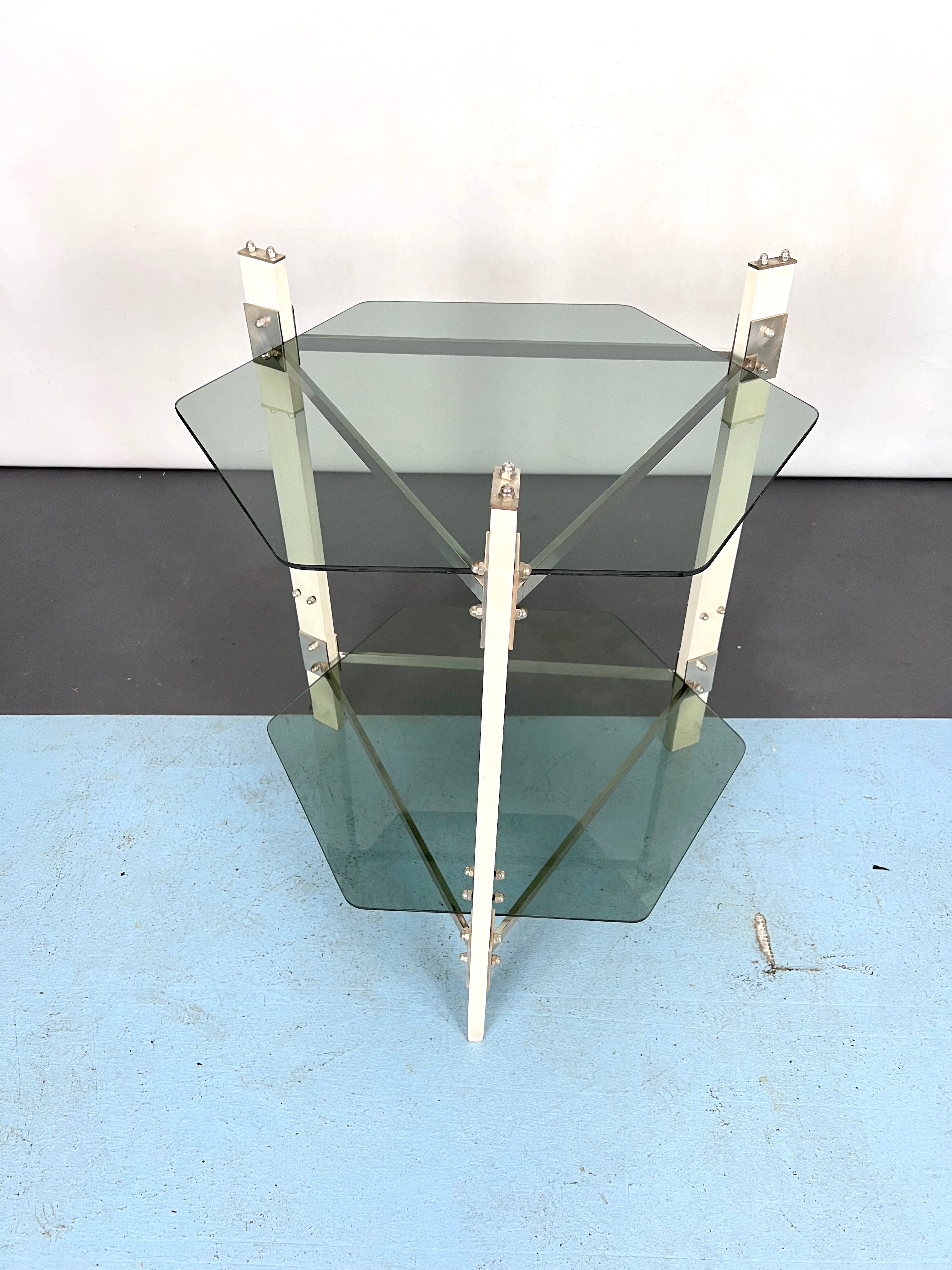 Vintage wood and smoked glass side tablep, Italy 1970s