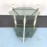 Vintage wood and smoked glass side tablep, Italy 1970s